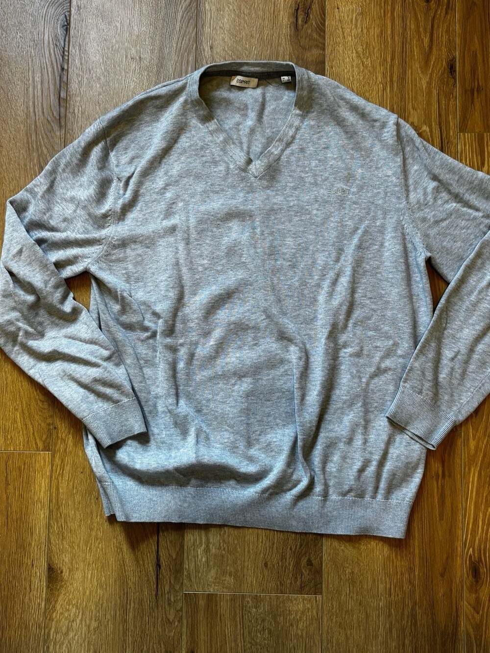 Esprit Men's Gray Cotton V-Neck Long Sleeve Pullover Sweater Size US XL